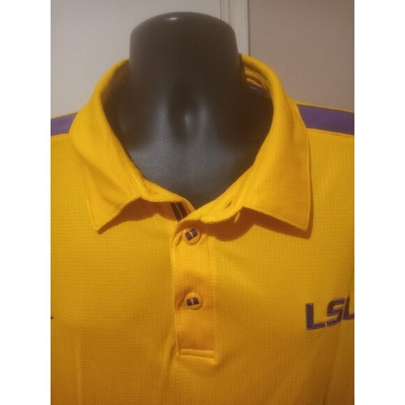 Nike Team LSU Tigers Shirt 3XL Yellow Nike Fit Dry Polo Golf Football Sideline - Picture 4 of 13